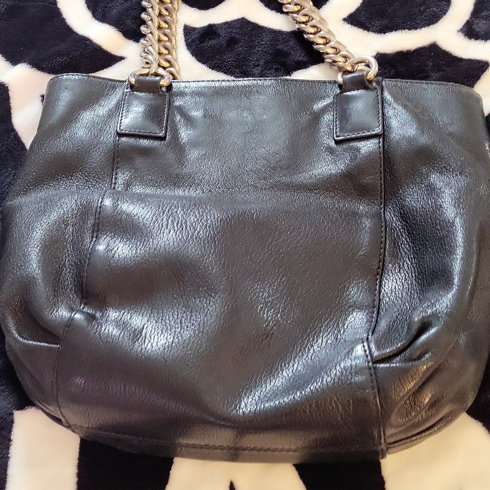 Versace Black Leather Studded Tote with Gold Chain Handles - Picture 7 of 15